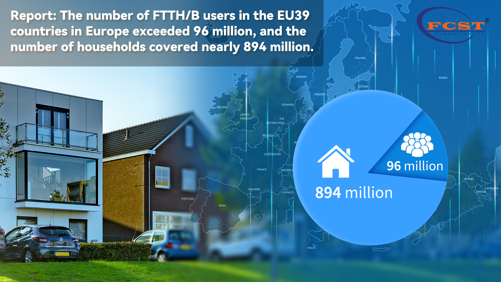 Informe: El número de usuarios FTTH/B en los países de la UE39 en Europa superó los 96 millones, y el número de hogares cubrió casi 894 millones.